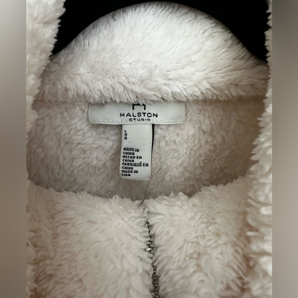 Halston Studio L Fuzzy White Quarter Zip